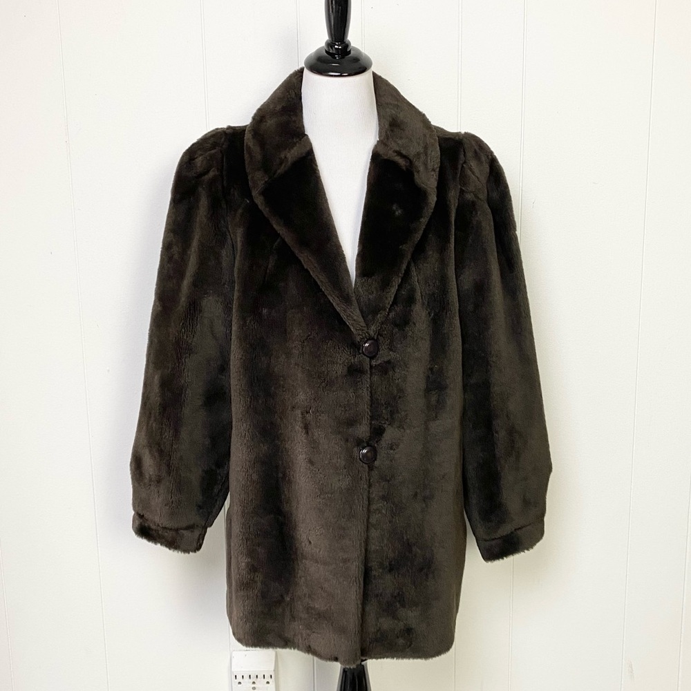 VTG 70s Brown Faux Fur Jacket With Satin Lining, Tag Size 10  - Fits S/M 20" PTP